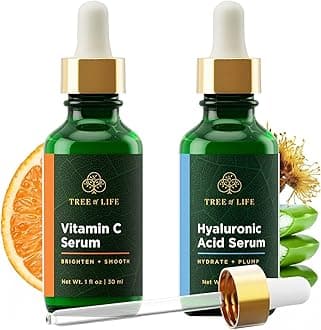 Facial Skin Care Set, Brightening, Firming, Hydrating, Dry Face, Dermatologist Tested - Vitamin C and Hyaluronic Acid Facial Serum - Skin Care Kit, 2 count of 1 Fl Oz
