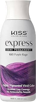 Kiss Express Semi-Permanent Hair Color – Vivid, Highly Pigmented Dye for Vibrant Hair, Gentle Formula, Gray Coverage, pH Balanced, 23 Intermixable Shades, All Hair Types (3.5 oz, Purple Rage, 1 Count)