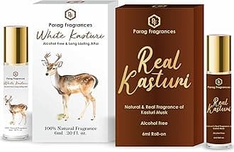 White Kasturi Musk & Real Kasturi Musk Combo Of 6ml Each Alcohol Free & Long Lasting Attar / For Clothes & Religious (Worship) Use