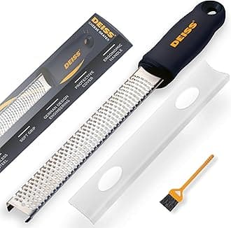 Deiss®PRO Lemon Zester & Cheese Squeezer - Parmesan, Lemon, Ginger, Garlic, Nutmeg, Chocolate, Vegetables, Fruit - Sharp Stainless Steel Blade + Protective Cover - Dishwasher Safe (Orange, Narrow)...