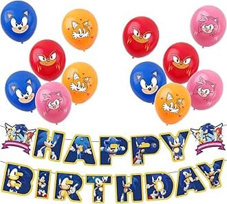 – Sonic Birthday Decorations Cartoon Sonic Party Pack with 1pcs Happy Birthday Sonics Banner and 12pcs 12inch Balloons for Kids Girls Boys So-nic Decorations,So-nic Party Supplies
