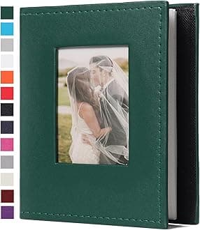 RECUTMS Small Photo Album 4x6 Photos - 52 Photos Small Mini Capacity Premium Leather Cover with Front Window, Mini Book Photo Books for Weddings Family (Dark Green)