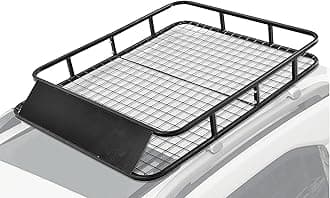 TANGZON Steel Roof Rack Basket, Universal Luggage Cargo Carrier with Wind Fairing, Rooftop Luggage Holder for Car SUV & Truck (75KG Capacity，123 x 102 x 14cm)