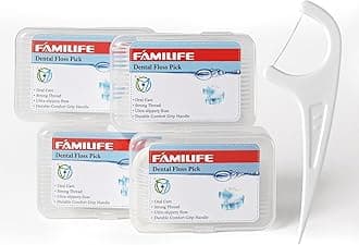 FAMILIFE Dental Floss Picks 240 Picks Threader Flosser with 4 Travel Cases, flossing