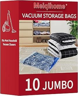 MEIQIHOME Vacuum Storage Bags, Space Saver Sealer Bags,Vacuum seal bags for clothing, Pillows, Comforters, Blankets, Bedding,Travel,10 Jumbo