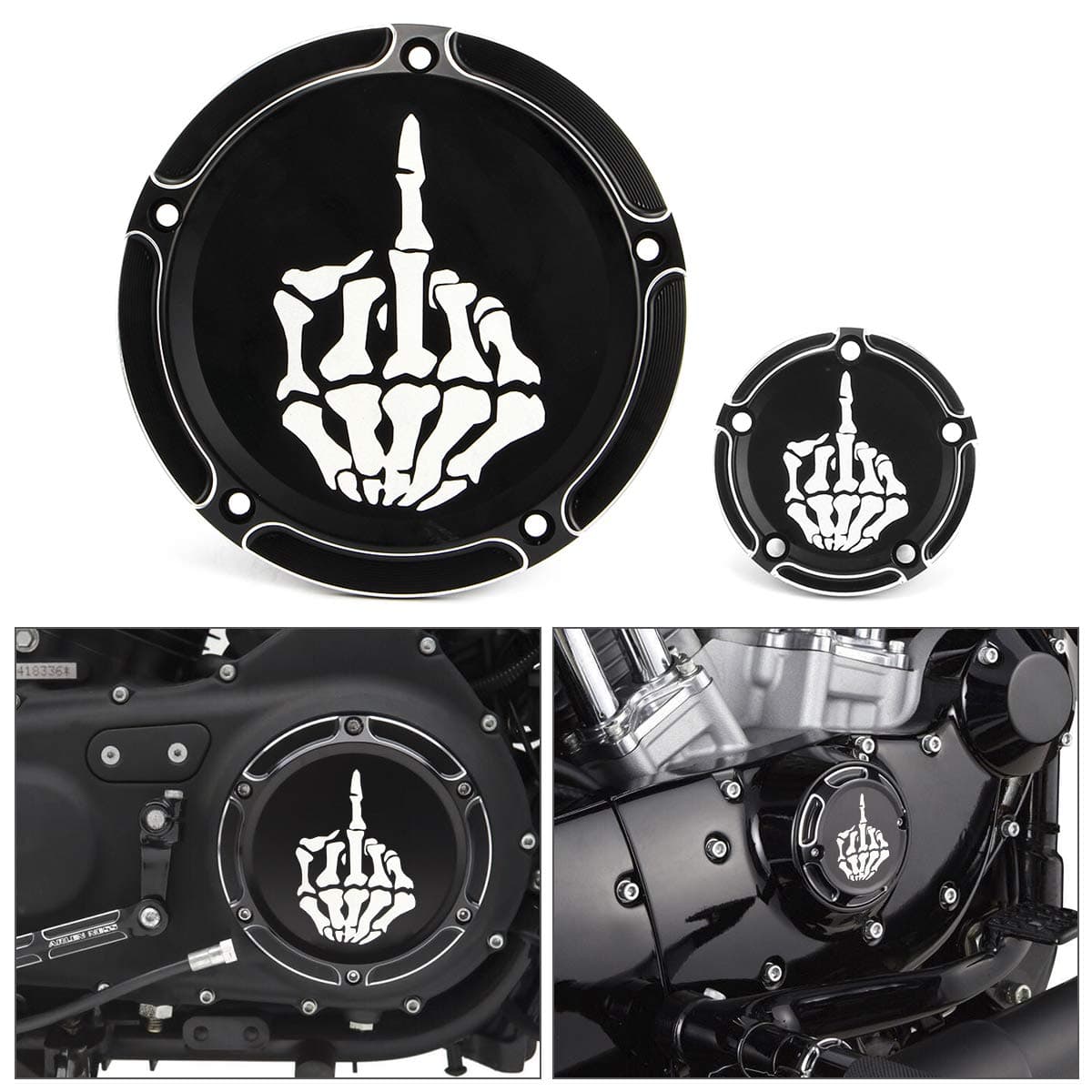 Derby Timer Timing Engine Cover For Motorcycle Harley Dyna Softail Touring - Middle Finger(Black Chrome)