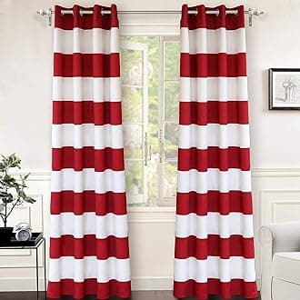DriftAway Red Striped Room Darkening Curtains Patriotic Horizontal Stripe Classic Grommet Drapes for Bedroom Living Room Thermal Insulated Panels for Holidays July 4th Labor Day Thanksgiving Christmas