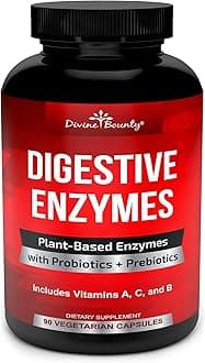 Divine Bounty Digestive Enzymes with Probiotics & Prebiotics with Lipase, Amylase, Bromelain - Support a Healthy Digestive Tract for Men and Women – 90 Vegetarian Capsules