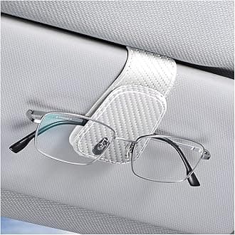 AICEL Sunglasses Holders for Car Sun Visor, Leather Eyeglasses Hanger Mounter, Magnetic Glasses Holder and Ticket Card Clip, Auto Interior Accessories Universal for SUV Pickup Truck (White)
