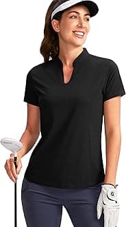 Women's Golf Polo Shirt V-Neck Short Sleeve Collarless Quick Dry Tennis Running T Shirt Golf Tops for Women