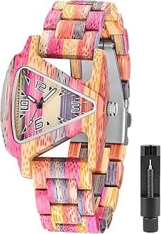Womens Wooden Watch with All Wood Strap Analog Classic Design Colorful Bamboo Ladies Watches for Women, Couples