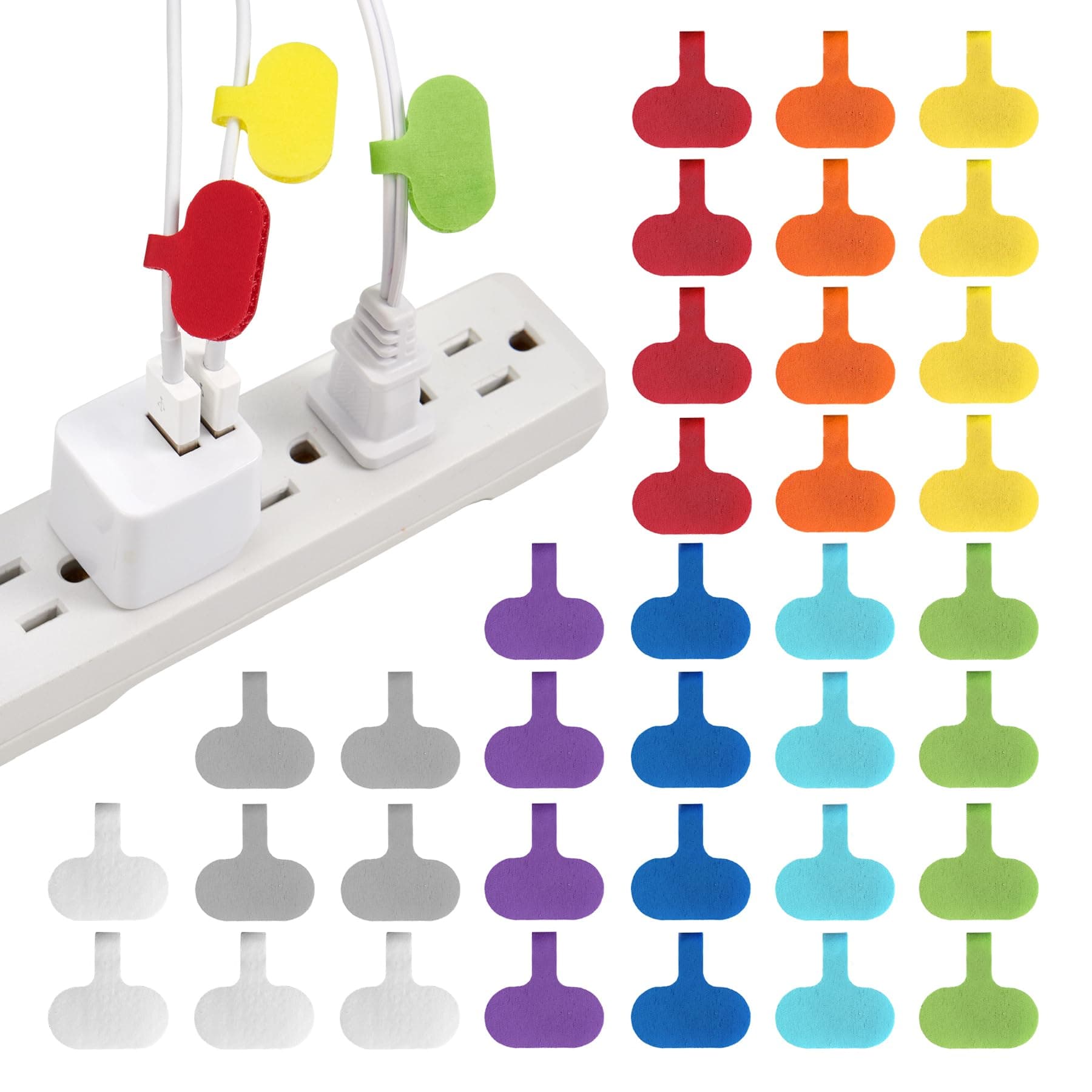 Cable Labels - Oval, Multi-Color (36 Pack) - Write-On Wire Tags for Cord Identification with Power Strips Behind Desks and TVs