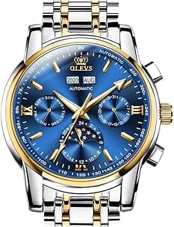 OLEVSWatch for Men Analog Quartz Stainless Steel Moon Phase Calendar Chronograph Diamond Watches Waterproof Wrist Watch Luminous