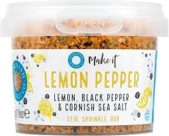 Cornish Sea Salt - Lemon Pepper Seasoning - Celtic Sea Salt Hand Harvested in Celtic Waters - Herbs, Spices & Seasonings - Spices for Cooking, Kitchen Accessories - 8 x 55g