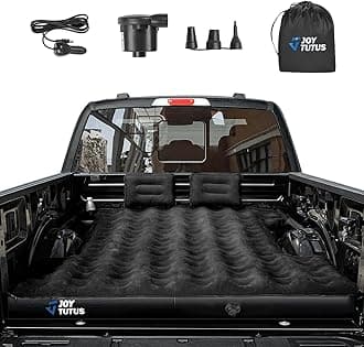 JOYTUTUS Truck Bed Air Mattress for 5.5-5.8Ft, Full Size Short Beds for Pickup Outdoor Camping, Truck Tent Accessories with Carry Bag & Cup Holder & Cavity Design, Black