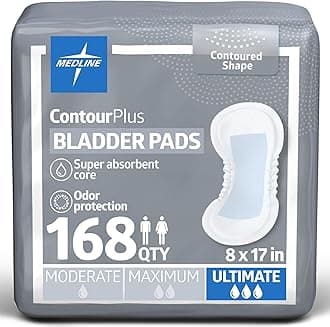 ContourPlus Bladder Pads, Women & Men, Discreet, Long Length, Incontinence, Overnight, Postpartum, Leaks, Ultimate Absorbency, 8x17, 168-Count