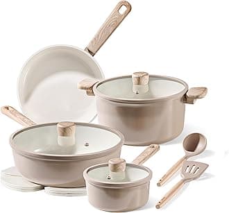 18Pcs Non-Stick Ceramic Cookware Set, Taupe, 18 Pieces, Non-Toxic, PFAS/PFOA Free, Induction Compatible, Non-Stick, All Cooktops