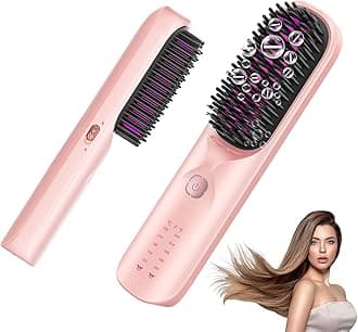 Cordless Hair Straightener - Portable Hot Hair Comb for Travel - 45s Fast Heating - 300 Million Negative Ions for Frizz-Free, Gift for Women,10,000mAh