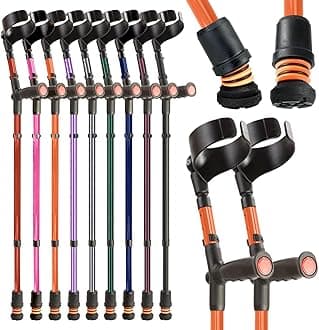 Flexyfoot Shock Absorbing Soft Grip Double Adjustable Crutches - Improve Safety, Improve Grip, Reduce Shocks & Jarring - Pair - Orange