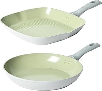 Salter COMBO-8728A Earth 28 cm Frying Pan & Griddle Set - Healthy Ceramic Non-Stick Coating, PFAS-Free Induction Cookware, Aluminium Egg Pancake Cooking Skillet/Grill Pan for Steak, PFOA/PTFE-Free