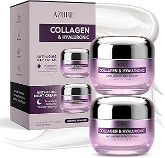 Collagen & Hyaluronic Acid Face Moisturizer - Dermatologist Tested, Anti-Aging Cream for Fine Lines & Wrinkles - Ultra Hydrating Face Cream - Korean Skin Care - Day & Night Duo Set