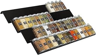 Spice Drawer Organiser, Spice Rack for Inside Drawer, Adjustable Seasoning Jars Storage Tray for Cupboard, 64 Acrylic Drawers Shelf for Kitchen, Countertop, Cabinet, 4 Tiers, Set of 8, Black