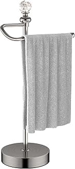 Heavy Weighted Hand Towel Holder with Crystal Ball - Stand, 15.7'' Tall, Brushed Nickel