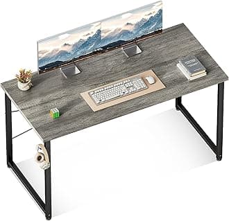 ODK 48 Inches Computer Desk for Home Office, Office Table for Small Spaces, Writing Desk with Headphone Hooks, Grey Oak
