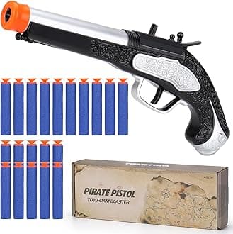 - LEZKIDOL Pirate Toy Foam Blaster for Kids Boys Pirate Flintlock Pistol Toy with 20 Foam Darts Pirate Costume Play Accessories Halloween Pirate Cosplay Gift for 3 4 5 6 Year Olds Boys, Silver