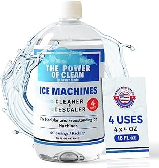 Ice Machine Cleaner & Descaler 16 fl oz 4 Uses | Nickel Safe Formula, Crystal Clear Ice Guaranteed | Compatible with Whirlpool, Scotsman, Manitowoc, Follet & More | Made in USA (1 Pack)