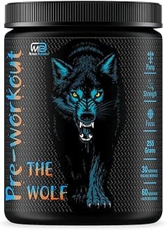 M B Muscle Builder's The Wolf Pre Workout Supplement with Creatine Monohydrate, L-Arginine, Beta-Alanine, Caffeine Anhydrous, Explosive Muscle Pump-For Men & Women [30-60 Servings, Mix Berries, 255g]