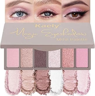 6 Colors Travel Eye Shadow Palette Makeup, Light Baby Pink Champagne Mink Mauve Pearl White Rose Shimmer Glitter Sparkly High Pigment Mini Eyeshadow Palette for Older Women, Built in Mirror