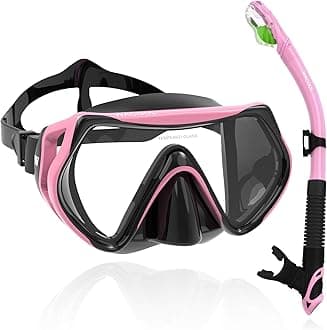 WACOOL Professional Snorkeling Snorkel Diving Scuba Package Set with Anti-Fog Coated Glass Purge Valve and Anti-Splash Silicon Mouth Piece for Men Women (Adults,Pink)