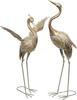 TERESA'S COLLECTIONS Yard Decorations Outdoor Heron Garden Statues, 33 39" Metal Crane Yard Art Bird Sculptures, Lawn Ornaments for Backyard, Outside Porch, Patio, Wedding Decor, Set of 2