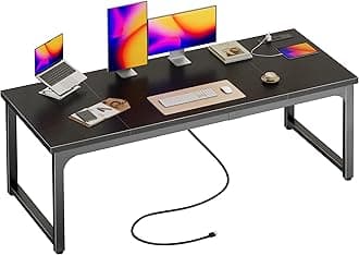 Huuger 63 x 24 inch Desk with Power Outlets & USB-C, Deeper & Thicker Desktop, Robust Metal Tubes, Computer Desk, Heavy Duty Office Desk, Work Gaming Desk, for Home Office, Black