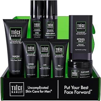 Tiege Hanley Mens Skin Care Set, Rejuvenation Skin Care Routine for Men (System Level 5) - Men's Skincare Set Face Wash, Scrub, Moisturizer, Eye Cream, Serum, Clay Mask, Retinol Stick & PM Moisturizer