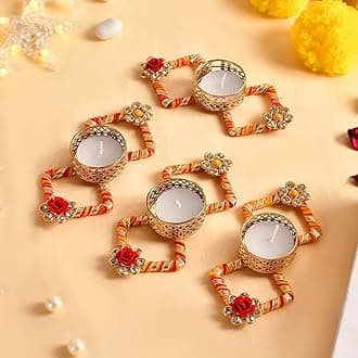 Ascension Set of 4 Peacock Designer Tealight Candle Holders for Side or Center Table Dining Room Christmas Lighting Home Decoration Diwali Gifts Navratri Dussehra Diya for Home Decoration (Design 2)