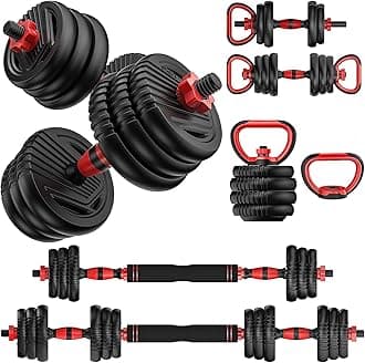 Adjustable Dumbbells, 10/25/35/55/70/90lbs Free Weight Set with Connector, 4 in1 Dumbbells Set Used as Barbell, Kettlebells, Push up Stand, Fitness Exercises for Home Gym Suitable Men/Women
