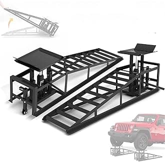2 PCS Hydraulic Car Ramps with Wheels, 11065LBS 5T Heavy Duty Car Ramp with Hydraulic Jack, Portable Car Lifts for Oil Changes for Home Garage, 9"-14.2" Lifts, Black