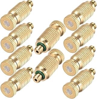 Brass Misting Nozzle, 10 Pack High Pressure Spray 10/24 UNC Outdoor Anti-drip Fogging Spray Head Misting System Tips for Landscaping Outdoor Cooling System (0.012 Orifice)