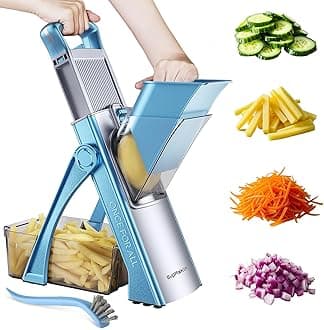 Supmakin Safe Mandoline Vegetable Slicer Adjustable Vegetable Chopper Mandolin Multifunction Potato Slicer with 4 Modes Dicer, Julienne Kitchen Chopping Artifact (SkyBlue)