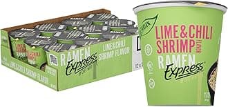 RAMEN EXPRESS Lime Chili Shrimp Flavor Ramen Cup Noodle, 2.25 Oz Each (Pack Of 12) | Animal-free Ramen Noodles | All Plant-based | Made in U.S. with finest American flour
