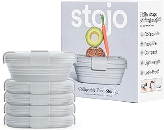 STOJO Collapsible Sandwich Box – 24oz, Reusable Food Storage Container, Silicone Bowl for Hot/Cold Food – Meal Prep, Lunch, Camping, Hiking – Dishwasher Safe (Cashmere, Set of 5)