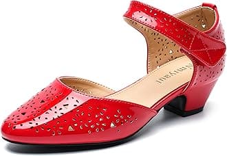 Women's Ankle Strap Cut Out Closed Toe Low Block Heels Pumps Retro Shoes Hook and Loop D'Orsay Comfortable Vintage Dressy Wedding Party Work Church Shoes