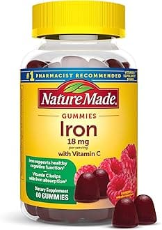 Iron 18 mg per serving Gummies with Vitamin C, Iron Supplement for Red Blood Cell Support, 60 Gummies, 30 Day Supply