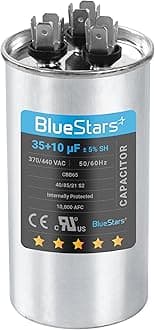 [UL Certified] BlueStars 35+10 uF 35/10 MFD ±5% 370-440VAC Volts CBB65 CBB65B Dual Run Start Round Capacitor for Condenser Straight Cool or Heat Pump Air Conditioner or AC Motor and Fan Starting