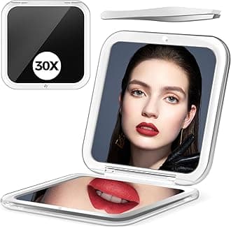 Compact Mirror, 30X Magnifying Mirror, Square Travel Makeup Mirror, 3.3x3.3 inch Small Pocket Mirror, 2-Sided Travel Essential Mirror, Women's Magnetic Portable Mirror with Precision Tweezers, Black