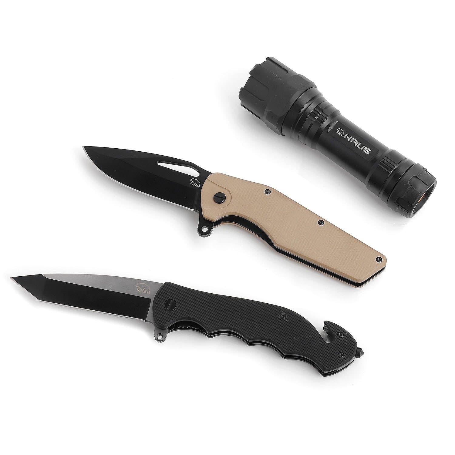 HAUS Folding Knife and Flashlight 3-Pc Set