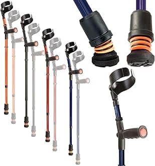 FlexyfootShock Absorbing Soft Grip Double Adjustable Crutch - Single - Blue - Improves Safety, Improves Grip, Reduces Shocks & Jarring