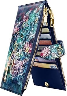 Wallets for Women Floral Pattern Wallet Multi Card Organizer Bifold Wallet with Zipper Pocket,Mandala Nebula